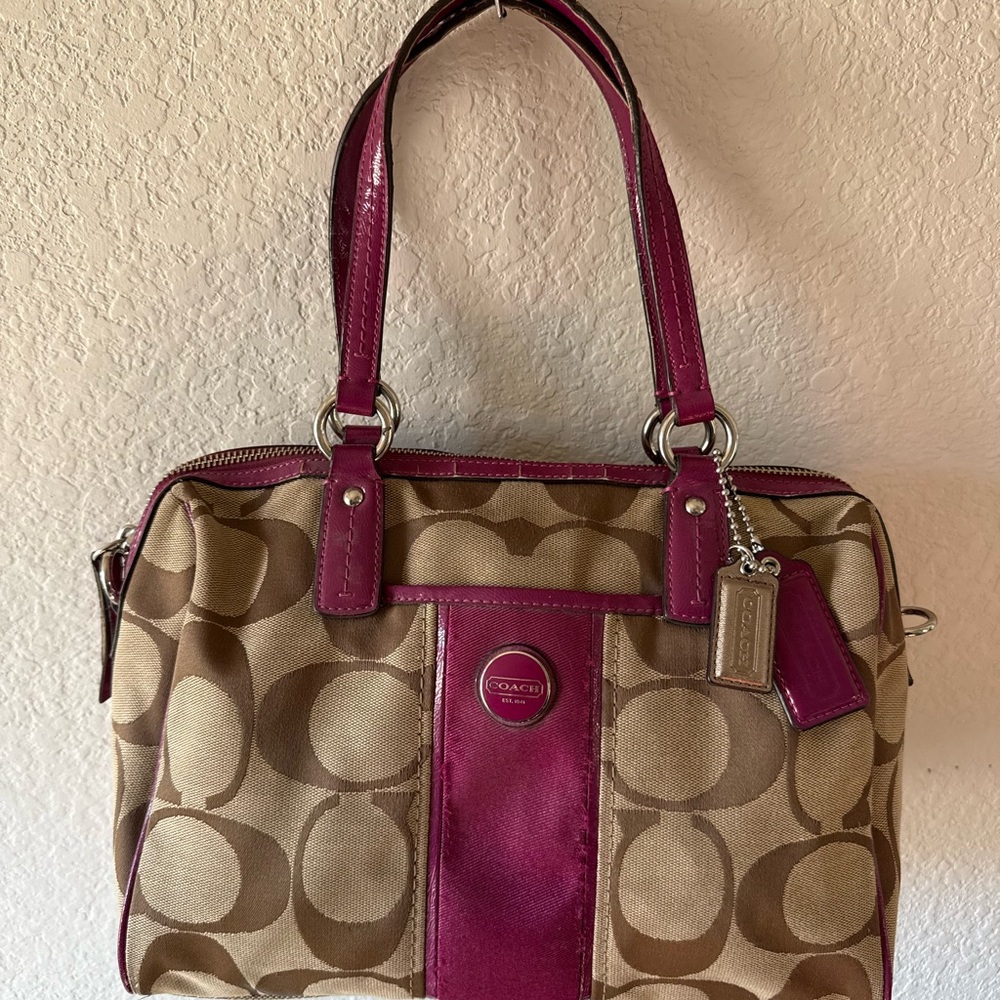 Coach Brown and Pink Signature Satchel